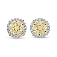 14K Yellow Gold Natural Yellow and White Diamond Earrings 0.75 ctw