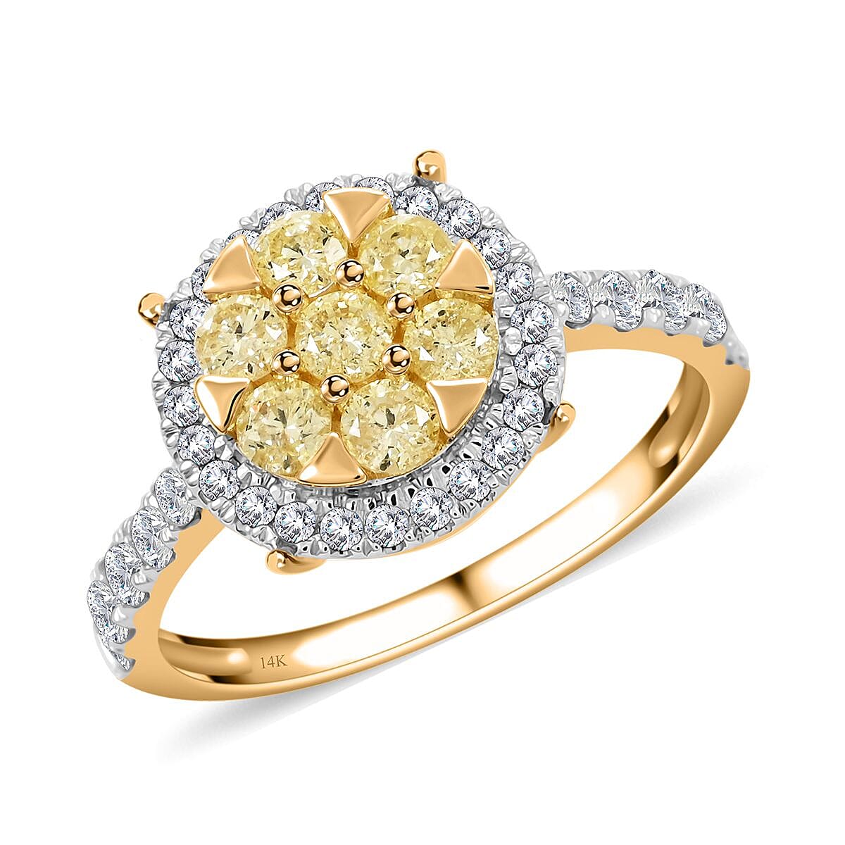 Natural Yellow and White Diamond Ring in 14K Yellow Gold