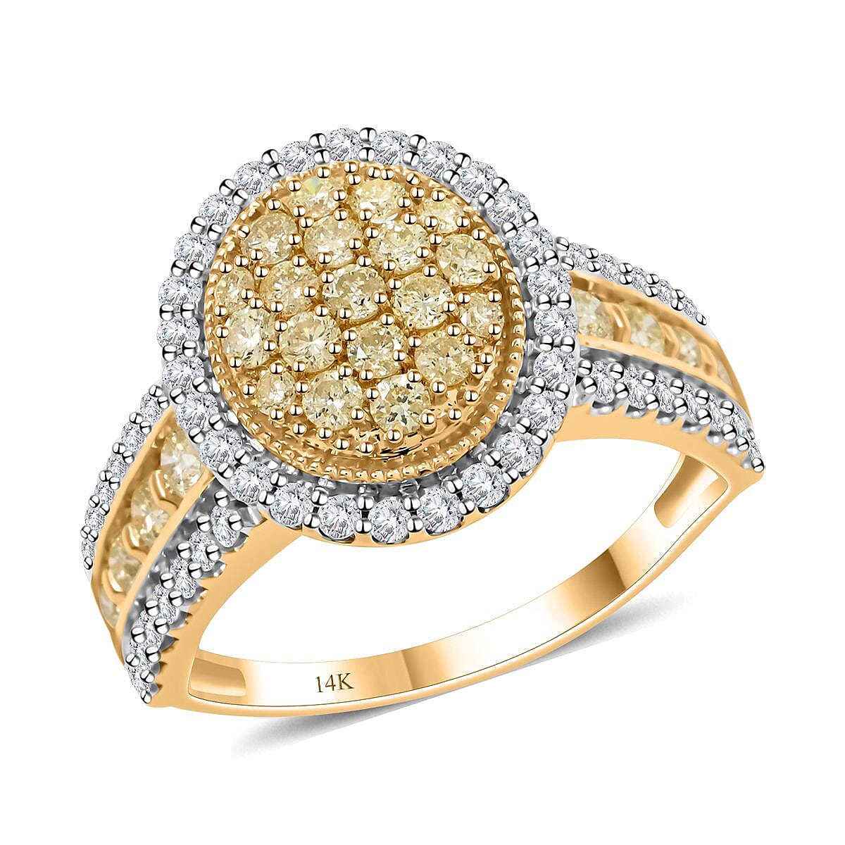 14K Yellow Gold I2-I3 Natural Yellow and White Diamond Ring (Size 10.0) 1.50 ctw