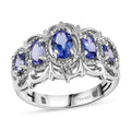 Tanzanite 5 Stone Ring in Platinum Over Sterling Silver (Size 10.0) 1.20 ctw - Sticky add to cart bar