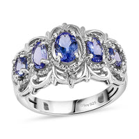 Tanzanite 5 Stone Ring in Platinum Over Sterling Silver (Size 10.0) 1.20 ctw