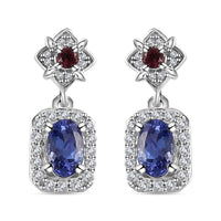 AAA Tanzanite and Multi Gemstone Dangle Earrings in Platinum Over Sterling Silver 1.35 ctw