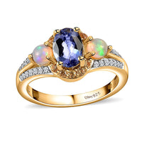 Tanzanite, Multi Gemstone Ring in Vermeil YG Over Sterling Silver (Size 10.0) 1.35 ctw