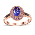 AAA Tanzanite and Multi Gemstone Halo Ring in Vermeil Rose Gold Over Sterling Silver (Size 10.0) 1.15 ctw - Sticky add to cart bar