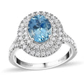 Rhapsody 950 Platinum AAAA Santa Maria Aquamarine and E-F VS Diamond Double Halo Ring (Size 5.5) 5.85 Grams 2.20 ctw - Sticky add to cart bar
