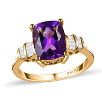 Premium Moroccan Amethyst and White Diamond Ring in Vermeil Yellow Gold Over Sterling Silver (Size 10.0) 3.10 ctw