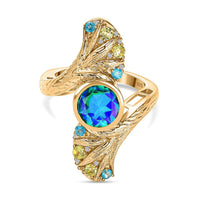 GP Peacock Triplet Quartz and Peridot 2.85 ctw Fancy Ring in Vermeil Yellow Gold Over Sterling Silver (Size 8.0) (8.64 g)