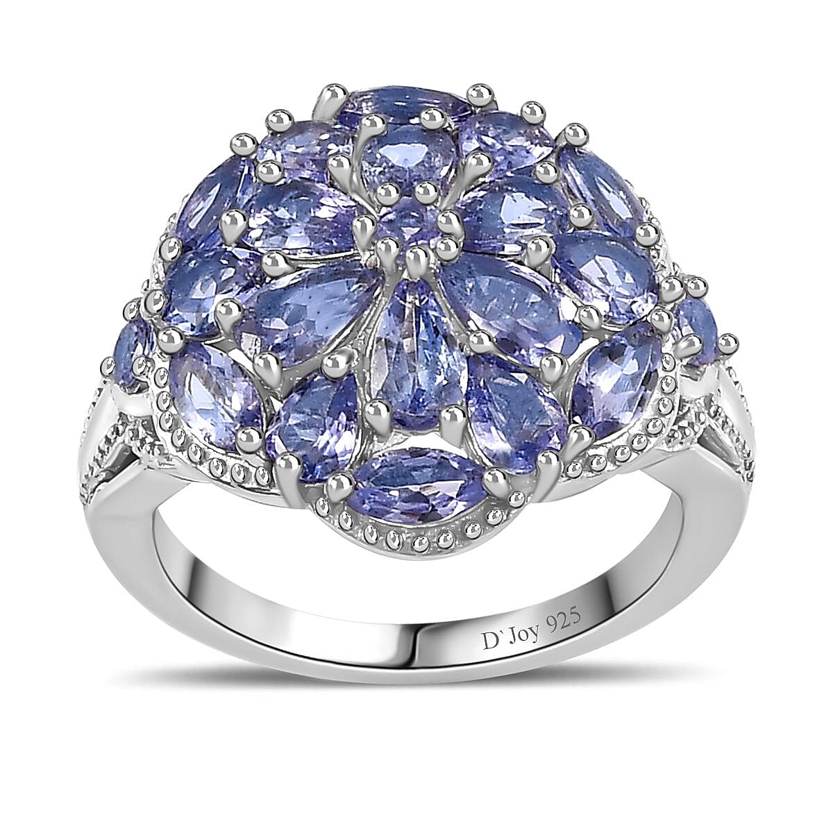 Tanzanite Cluster Ring in Platinum Over Sterling Silver (Size 5.0) 3.00 ctw