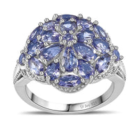 Tanzanite Cluster Ring in Platinum Over Sterling Silver (Size 5.0) 3.00 ctw