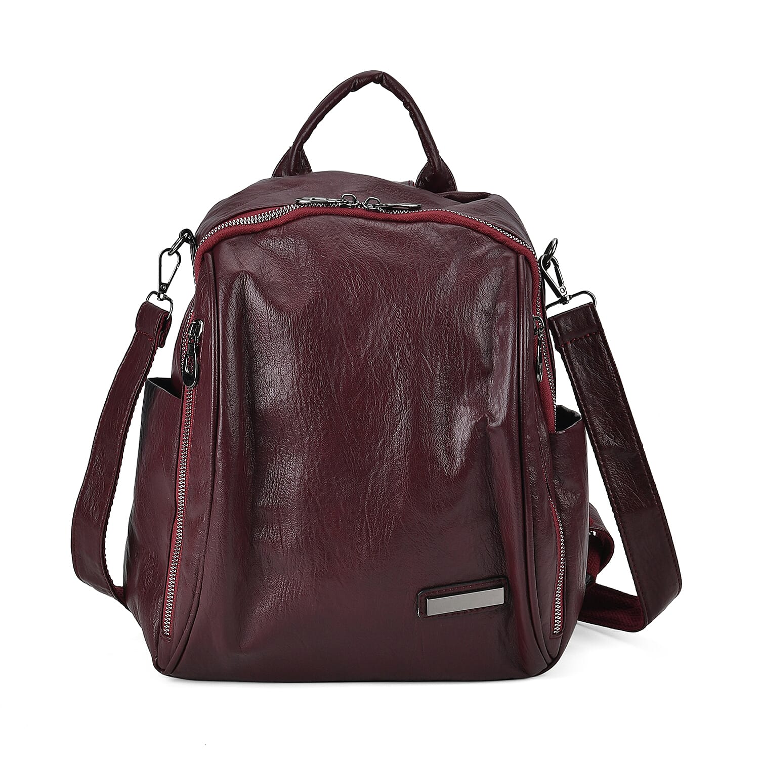 Burgundy Faux Leather Crossbody Bag (10"x5"x13.4") with Handle Drop and Shoulder Strap (47")