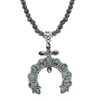 D'Joy Artisan Crafted Blue Moon Turquoise and White Buffalo Naja Necklace 18-20 Inches in Sterling Silver 9.90 ctw