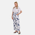 Blue Floral Wide Leg Elastic Waistband Pants with Detachable Waist Belt - One Size Fits Most - Sticky add to cart bar