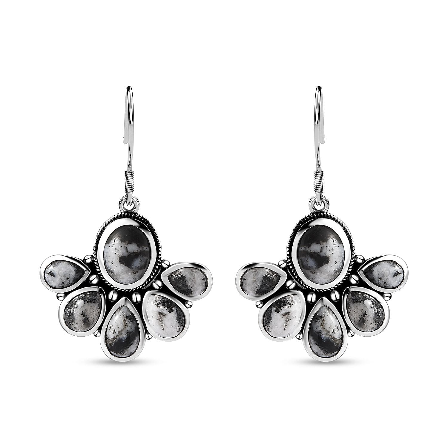 Artisan Crafted White Buffalo Earrings in Black Oxidized Sterling Silver 10.90 ctw