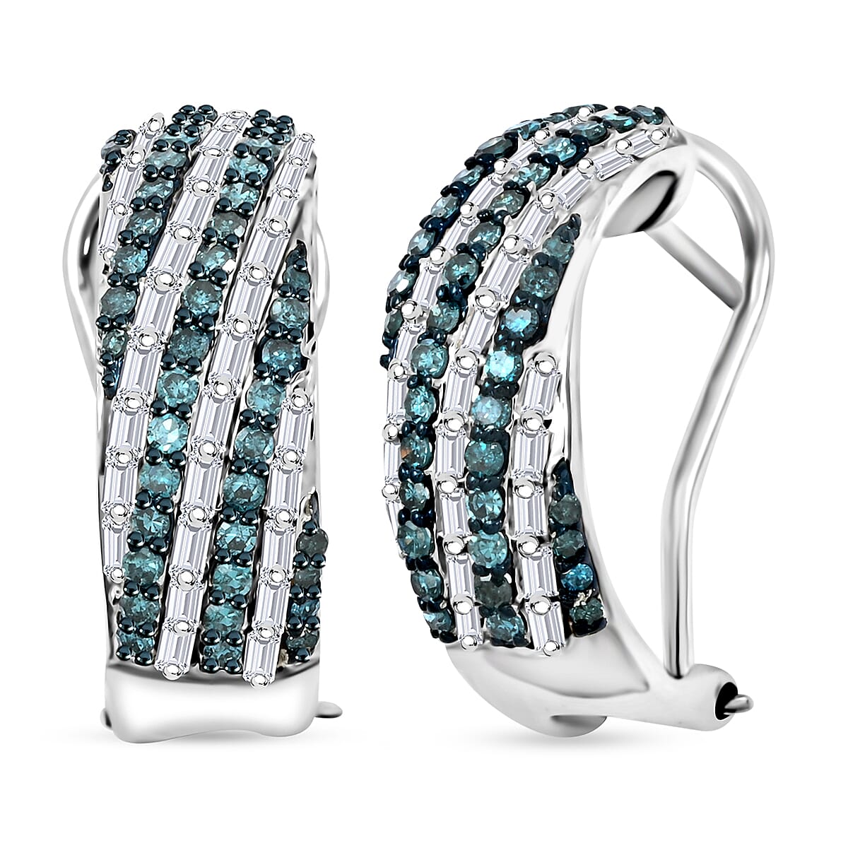 Venice Blue Diamond I1-I2 and White Diamond Earrings in Platinum Over Sterling Silver 1.00 ctw