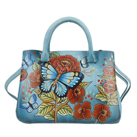 Sukriti Green Butterfly and Flower Genuine Leather Handpainted Shoulder Bag (14"x9.75"x3.8")