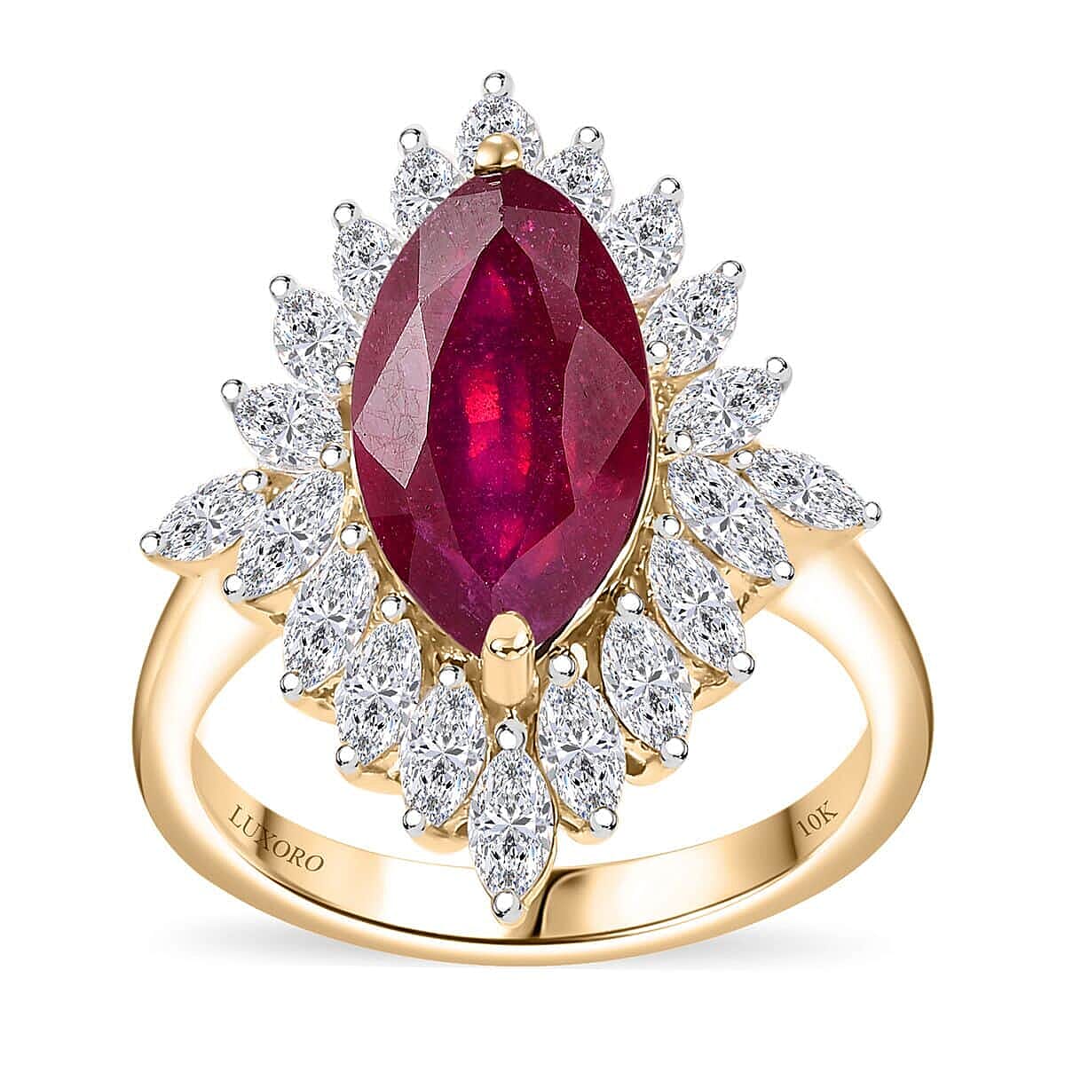 Luxoro Premium Niassa Ruby (FF) and Moissanite 5.85 ctw Ring in 10K Yellow Gold (Size 6.0)
