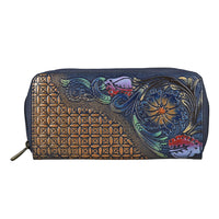 Black RFID Protected Tooled Leather Women's Wallet (9"x1"x5")