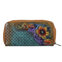 Black RFID Protected Tooled Leather Women's Wallet (9"x1"x5")