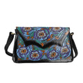 Black Genuine leather Handpainted Ttooled Crossbosy Sling Bag (12.59"x2.5"x7.67") - Sticky add to cart bar