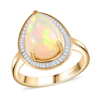 Luxoro 10K Yellow Gold AAA Ethiopian Welo Opal, Diamond (0.30 cts) Ring (Size 10.0) 4.40 ctw