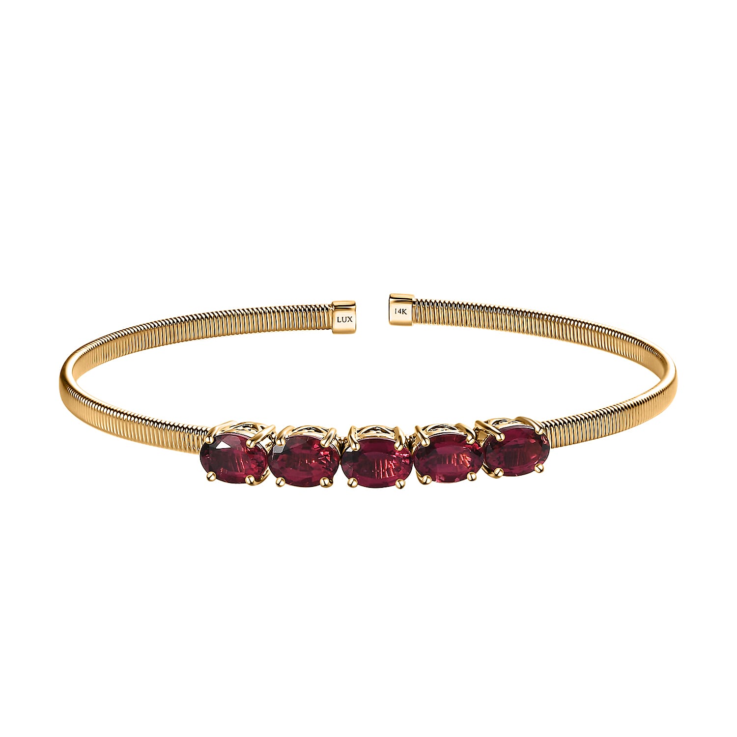 Luxoro 14K Yellow Gold AAA Ouro Fino Rubellite Cuff Bracelet (7.25 In) 5.45 Grams 4.35 ctw