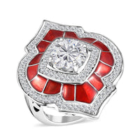 Moissanite and Enameled Ring in Platinum Over Sterling Silver 2.70 ctw