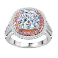 oissanite and Madagascar Pink Sapphire Double Halo Ring in Platinum Over Sterling Silver 4.50 ctw - Sticky add to cart bar