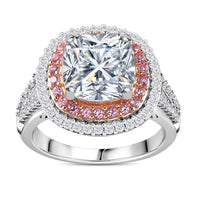 oissanite and Madagascar Pink Sapphire Double Halo Ring in Platinum Over Sterling Silver 4.50 ctw