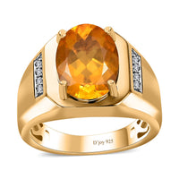 Premium Brazilian Fire Opal, Moissanite Men's Ring in Vermeil YG Over Sterling Silver (Size 10.0) 4.30 ctw