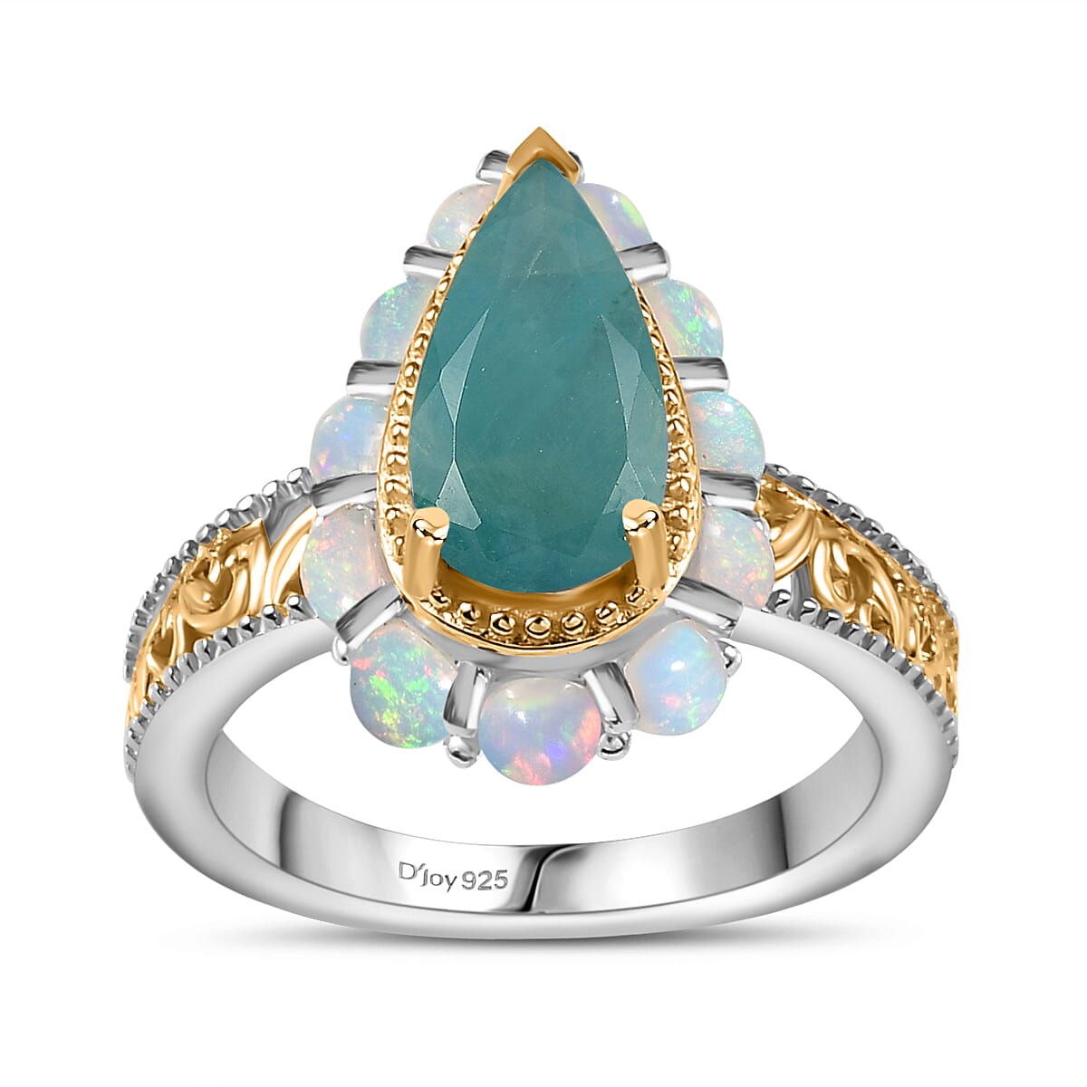 Premium Grandidierite, Ethiopian Welo Opal Ring in Vermeil YG and Platinum Over Sterling Silver (Size 6.0) 2.85 ctw
