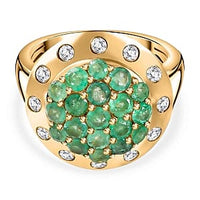 Zambian Emerald , White Zircon Cluster Ring in Vermeil YG Sterling Silver , Silver Wt. 6.12 g 2.77 ctw