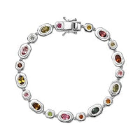 Multi-Tourmaline 5.80 ctw Fancy Bracelet in Rhodium Over Sterling Silver (8 In) (14.45 g)