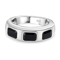 Thai Black Spinel 2.39 ctw 3 Stone Ring in Rhodium Over Sterling Silver (Size 10)
