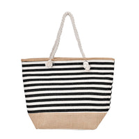 Black and White Stripes Polyester and Jute Tote Bag (12"x8.7"x15")