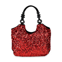 Sparkling Red Sequin Tote Bag (17.7"x3.9"x14") with Wooden Bead Handle