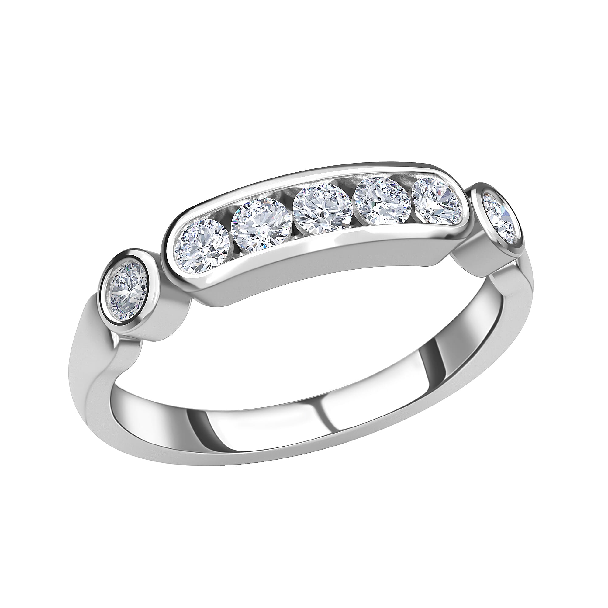 Moissanite Ring in Platinum Over Sterling Silver (Size 10) 0.50 ctw