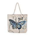 Blue Butterfly Pattern Jute Large Tote Bag (18"x3.9"x16") - Sticky add to cart bar