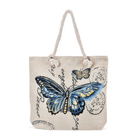 Blue Butterfly Pattern Jute Large Tote Bag (18"x3.9"x16")