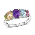 Multi Gemstone 5 Stone Ring in Platinum Over Sterling Silver (Size 10) 2.20 ctw - Sticky add to cart bar