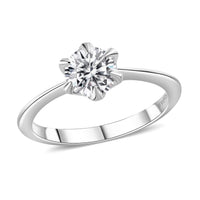 Moissanite (Rnd 6mm) Solitaire Ring in Platinum Over Sterling Silver (Size 10.0) 0.75 ctw