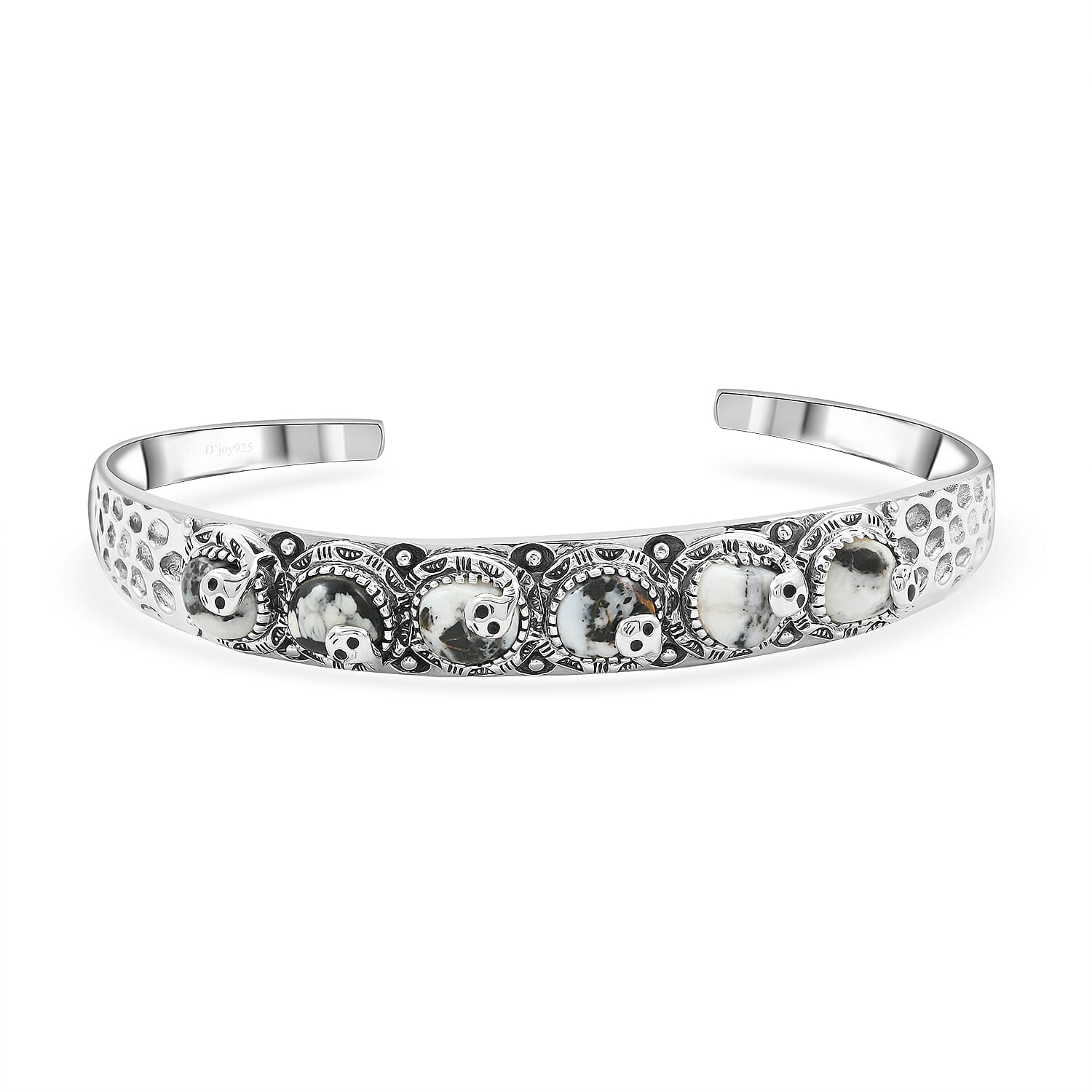 D'Joy Artisan Crafted White Buffalo Snake Cuff Bracelet in Black Oxidized Sterling Silver (7.25 In) 8.00 ctw