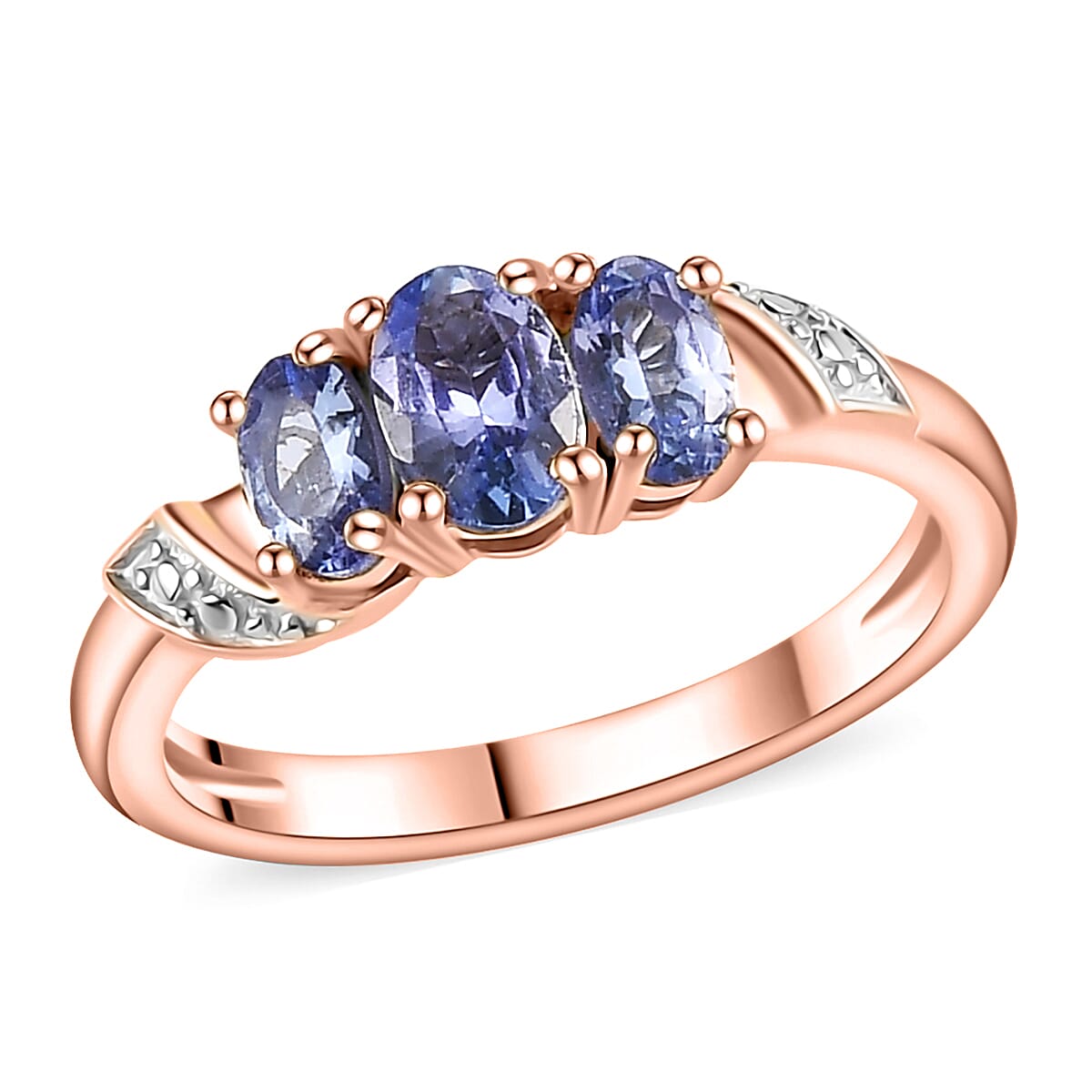 Tanzanite 3 Stone Ring in Vermeil RG Over Sterling Silver (Size 6.0) 1.00 ctw