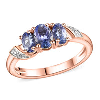 Tanzanite 3 Stone Ring in Vermeil RG Over Sterling Silver (Size 6.0) 1.00 ctw