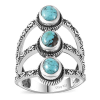 Artisan Crafted Premium Blue Moon Turquoise 3 Stone Ring in Black Oxidized Sterling Silver (Size 10.0) 2.15 ctw
