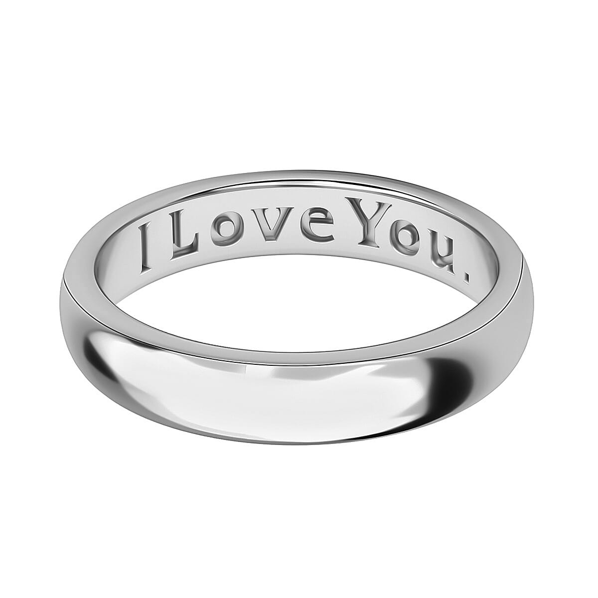 Platinum Over Sterling Silver I Love You Engraved Band Ring (Size 5.0) (2.50 g)