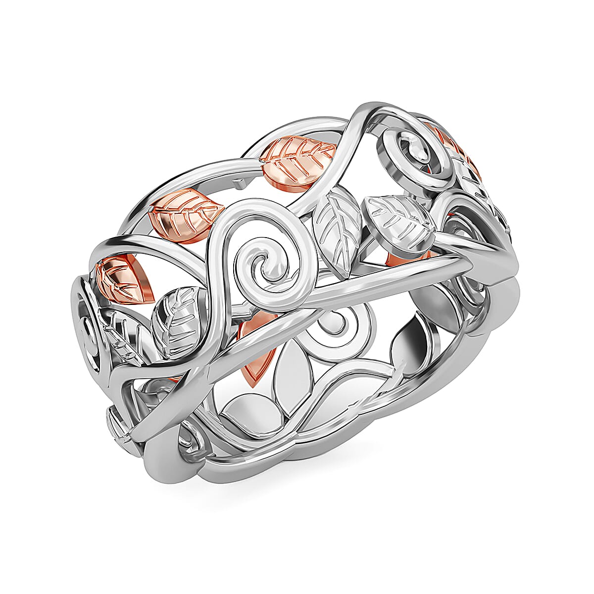 14K Rose Gold Over and Sterling Silver Leafs Ring (Size 5.0) 4.25 Grams