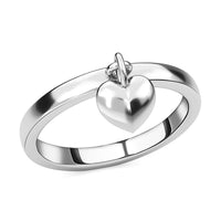 Platinum Over Sterling Silver Heart Charm Band Ring (Size 5.0) 1.70 Grams