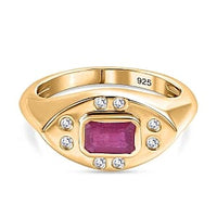 African Ruby and White Zircon Ring in 18K Vermeil YG Over Sterling Silver (Size 10.0) 1.09 ctw
