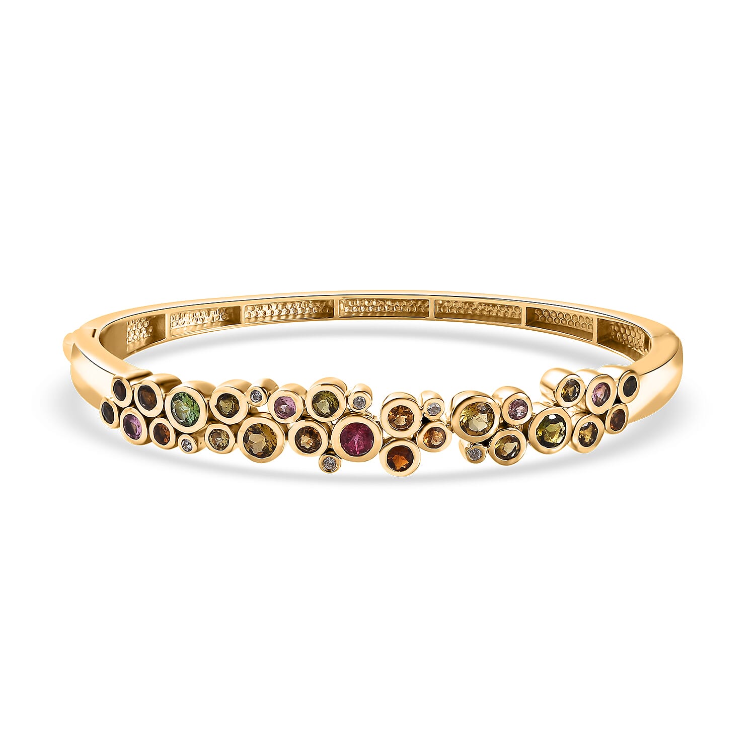 Multi-Tourmaline and White Zircon Bubble Bangle Bracelet in Vermeil Yellow Gold Over Sterling Silver (7.25 In) 3.40 ctw