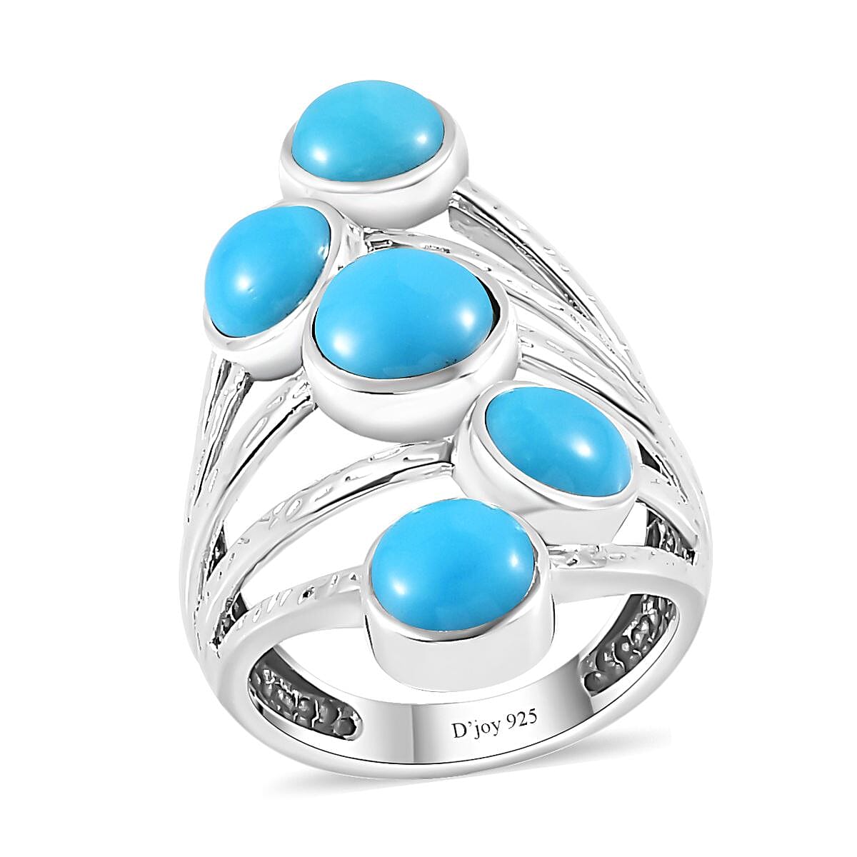 Premium Sleeping Beauty Turquoise 5 Stone Ring in Sterling Silver (Size 10.0) 3.25 ctw